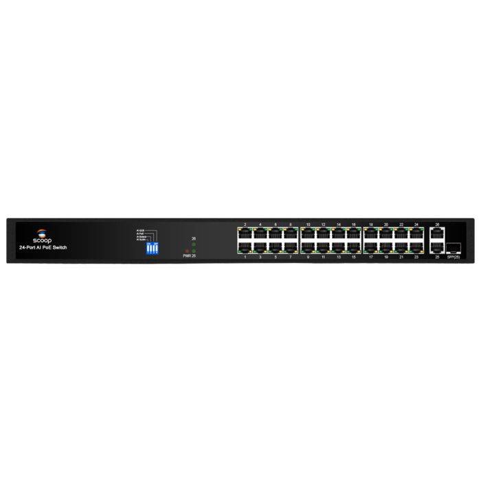 Scoop 24 Port Fast Ethernet AI PoE 250W 2 Gigabit 1SFP Switch