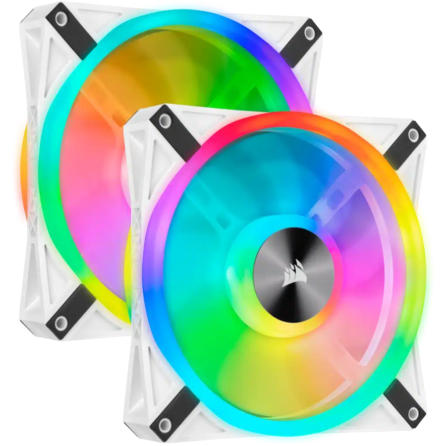 Corsair iCUE QL140 RGB 140mm PWM White Fan  Dual Fan Kit with Lighting Node Core