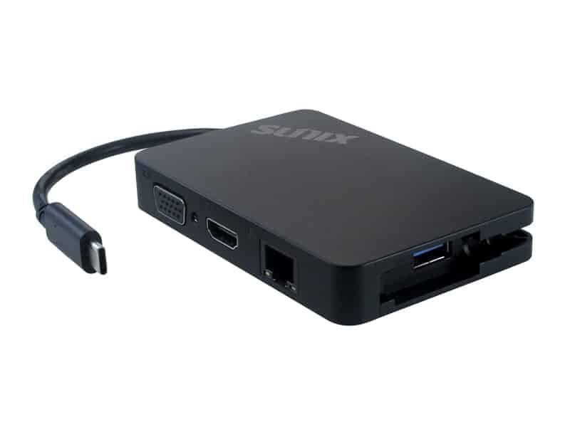 Sunix USB-C Portable Mini Dock Plus Power with USB 3.0 / Gigabit Ethernet / VGA / HDMI / Power Ch...