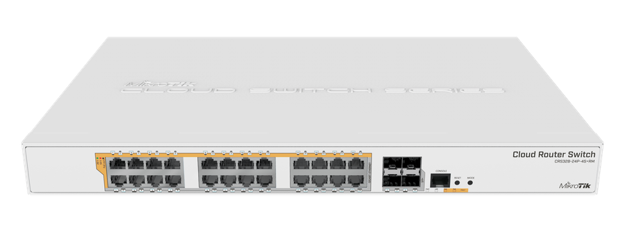 MikroTik Cloud Router Switch CRS328-24P-4S+RM, 24xGB LAN (all POE-out), 4x SFP+ cages, RouterOS L...