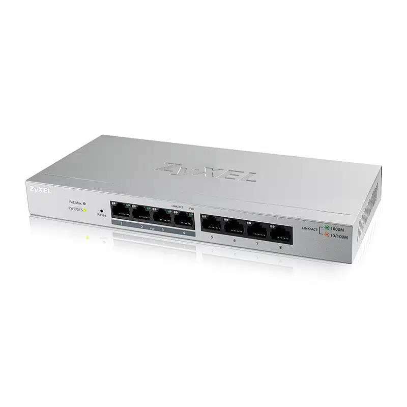 Zyxel GS1200-8HPv2 Switch, 8 Port Gigabit, 4 Port PoE, Web Managed