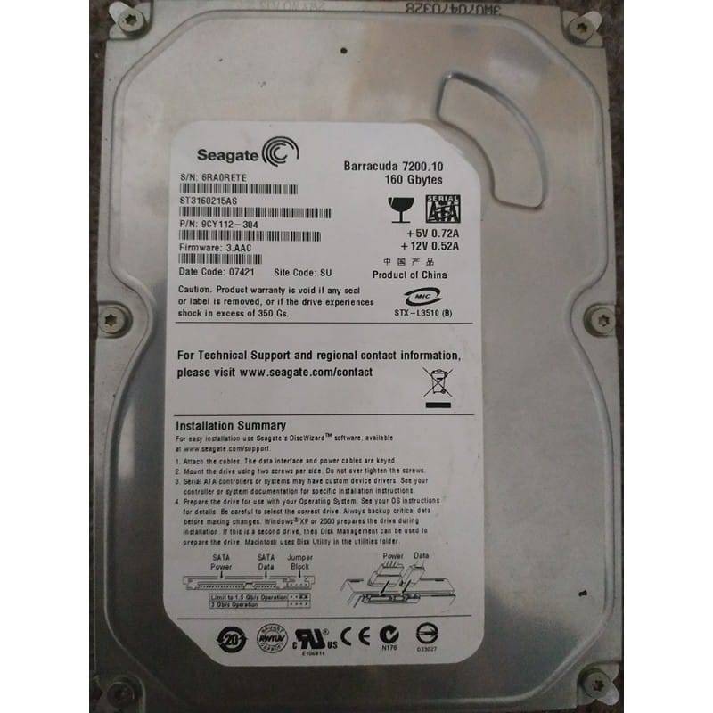 160GB Seagate 3.5" SATA 7200rpm 8MB Desktop HDh