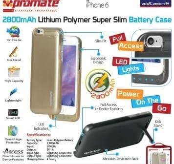 Promate aidCase-i6 2800mAh Lithium Polymer Super Slim Battery Case - Black, Retail Box , 1 Year W...