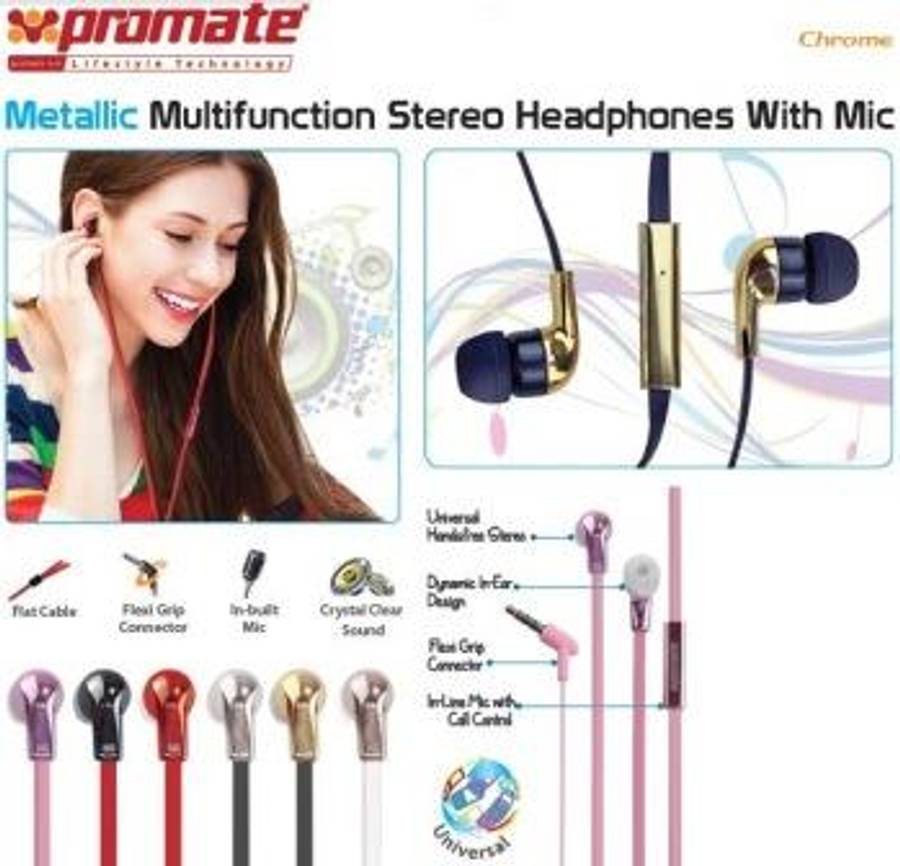 Promate Chrome Metallic Multifunction Stereo Headphones