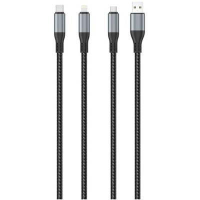 Ezra 3in1 Black Braided 2.4A 1Meter Data Cable