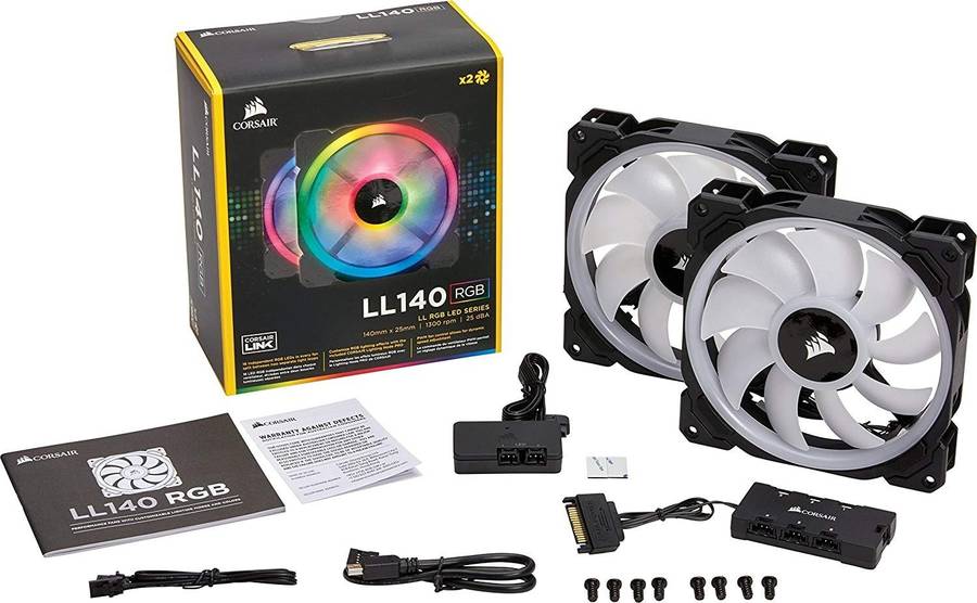 Corsair LL140 RGB 140mm Dual Light Loop RGB LED PWM Fan  2 Fan Pack with Lighting Node Pro