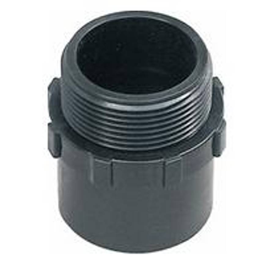 POOL FITTING PVC MALE THREADED ADAPTOR (16) 50 OD X 1 1/2 THR - BLACK