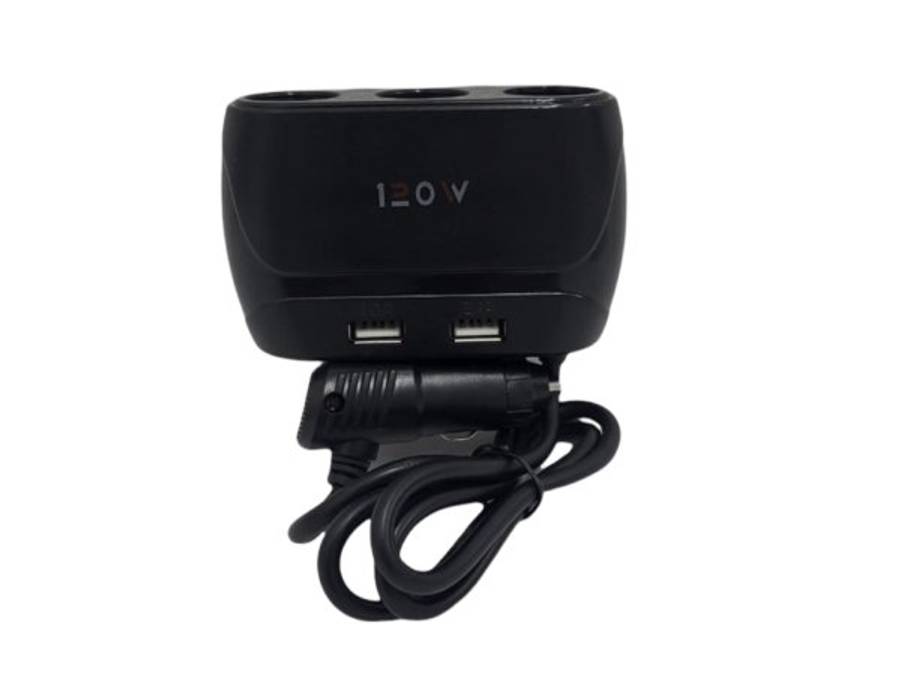 120W Dual USB Car Charger - 3 Way Cigarette Lighter Splitter - GPS Adapter