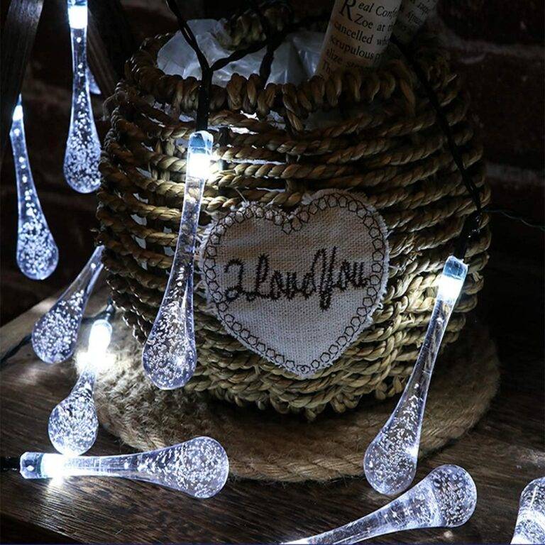 Solar Powered Water Drops String Light White 5M