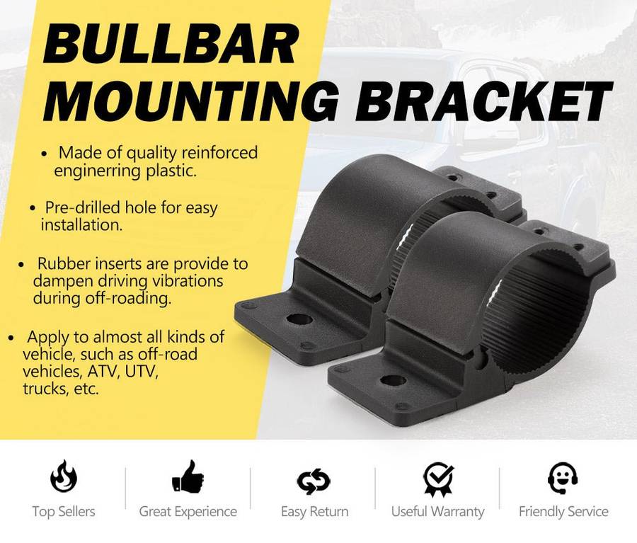 2 Light Bracket Clamp Kit - LED Car Work Fog Lamps Bull Bar Bracket