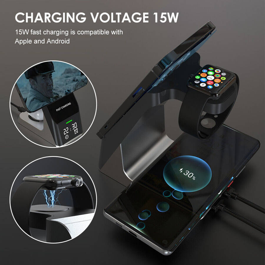 6 In 1 Wireless Fast Charger With Digital Display &amp; Alarm Clock - AB-S858