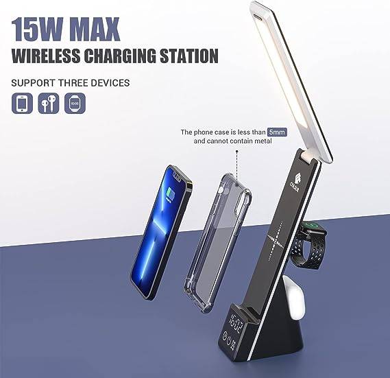 7 in 1 15W Wireless Fast Charger - Desk Lamp &amp; Alarm Clock - AB-S860
