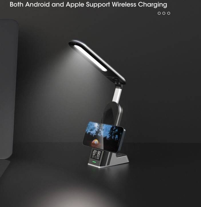 7 in 1 15W Wireless Fast Charger - Desk Lamp &amp; Alarm Clock - AB-S860