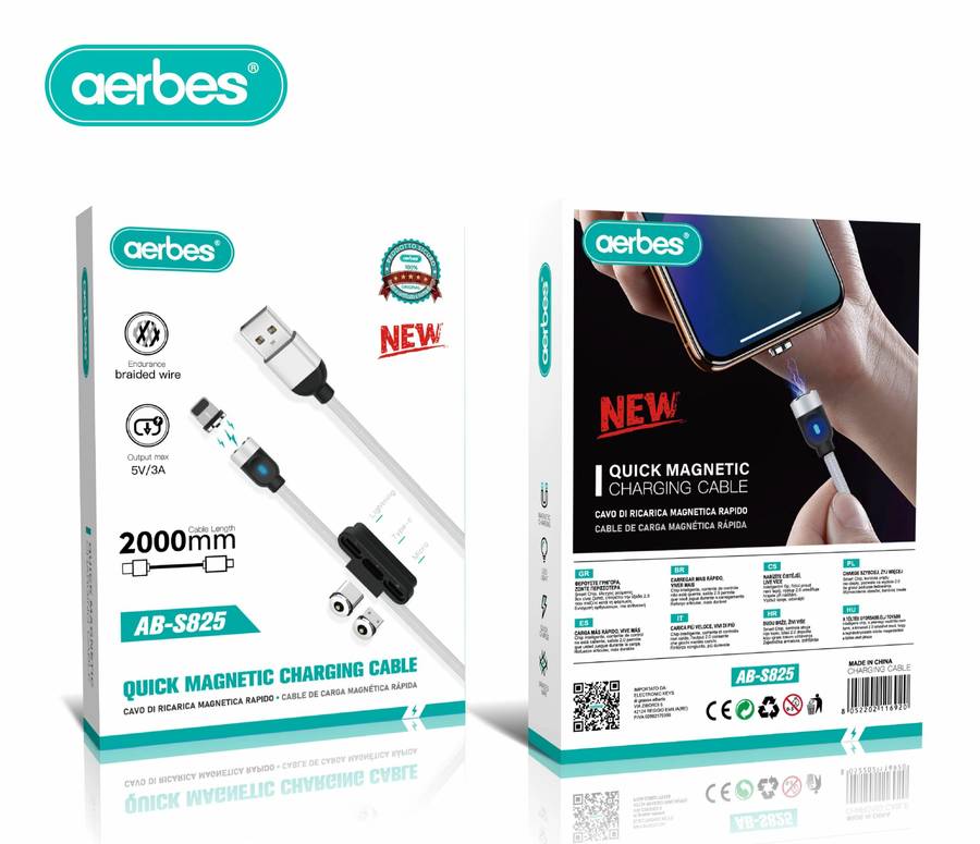 3 IN 1 Quick Charging Magnetic 5V 3A Cable - 2m - AB-S825