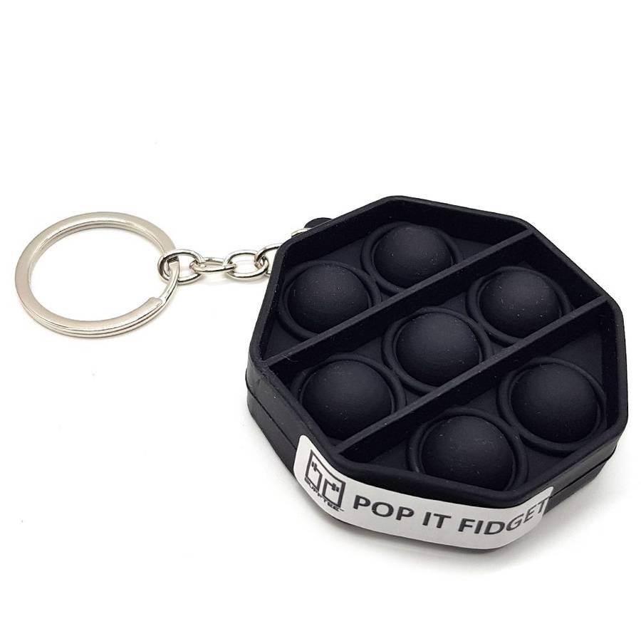 Matte Black Octagon Keyring Pop It Fidget Toy TIKTOK Popping Toy