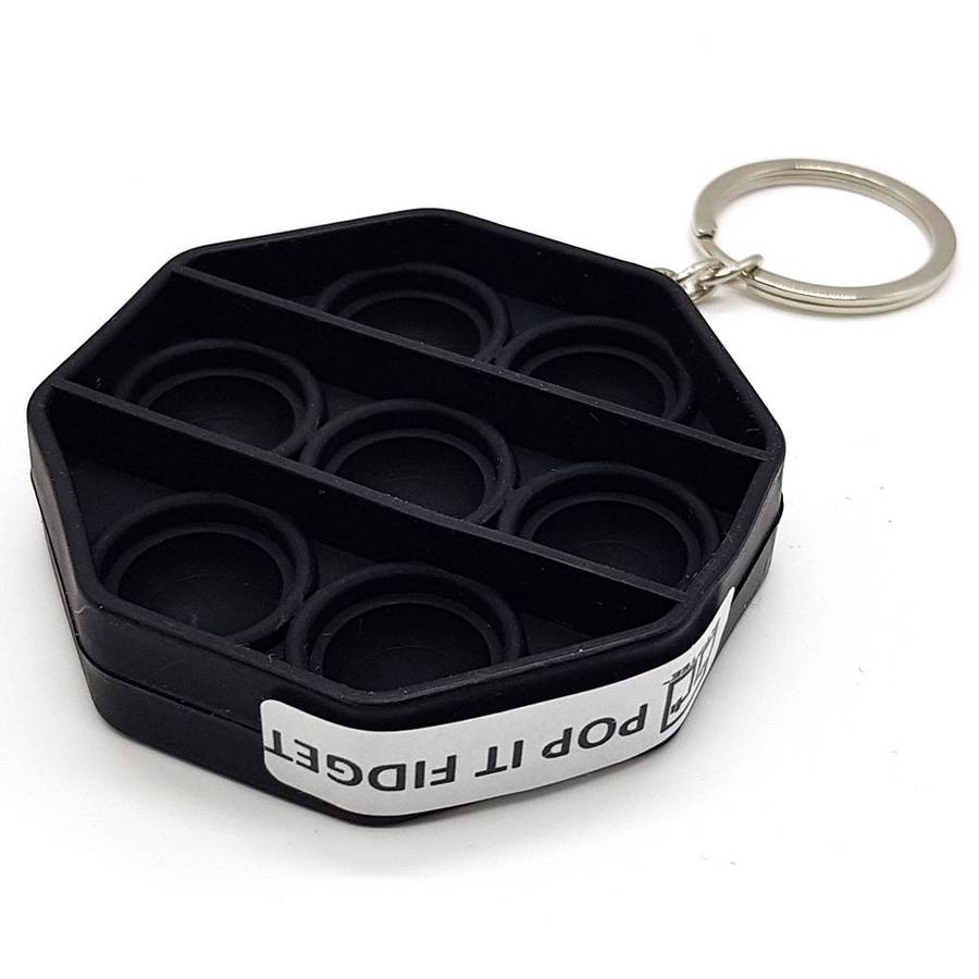 Matte Black Octagon Keyring Pop It Fidget Toy TIKTOK Popping Toy