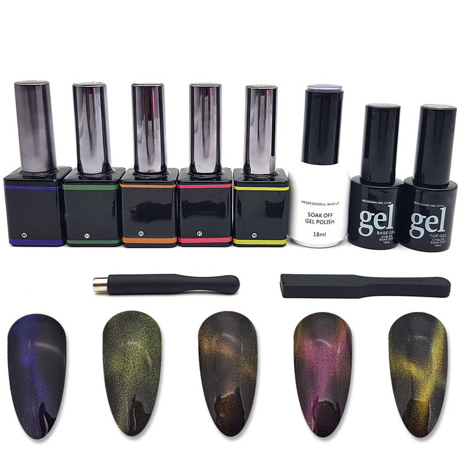 Magnetic Gel Nail Polish Starter Kit With 48W Nail Lamp - 9d Cat Eye