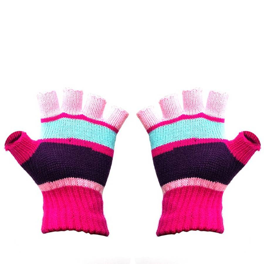 Fingerless Gloves - Pink Tones Stripe