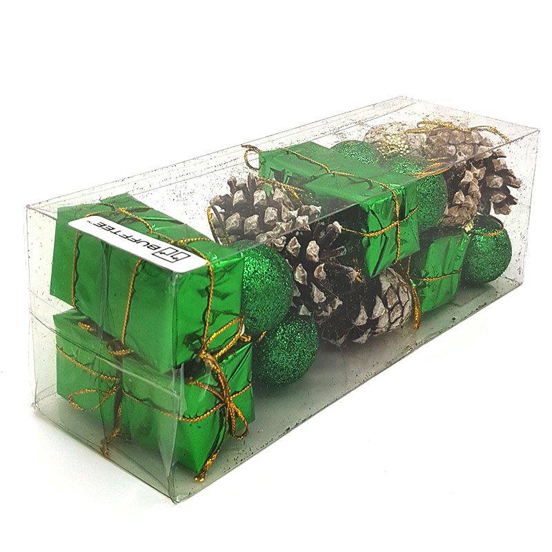 Bufftee 24 Piece Small Christmas Gifts Tree Baubles Pine Cones Green Tones