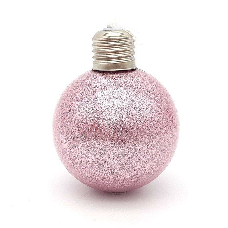Bufftee Light Up Christmas Pink Glitter Bauble - Self Lit Christmas Ball