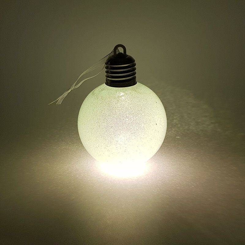 Bufftee Light Up Christmas White Glitter Bauble - Self Lit Christmas Ball
