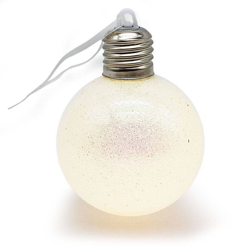 Bufftee Light Up Christmas White Glitter Bauble - Self Lit Christmas Ball