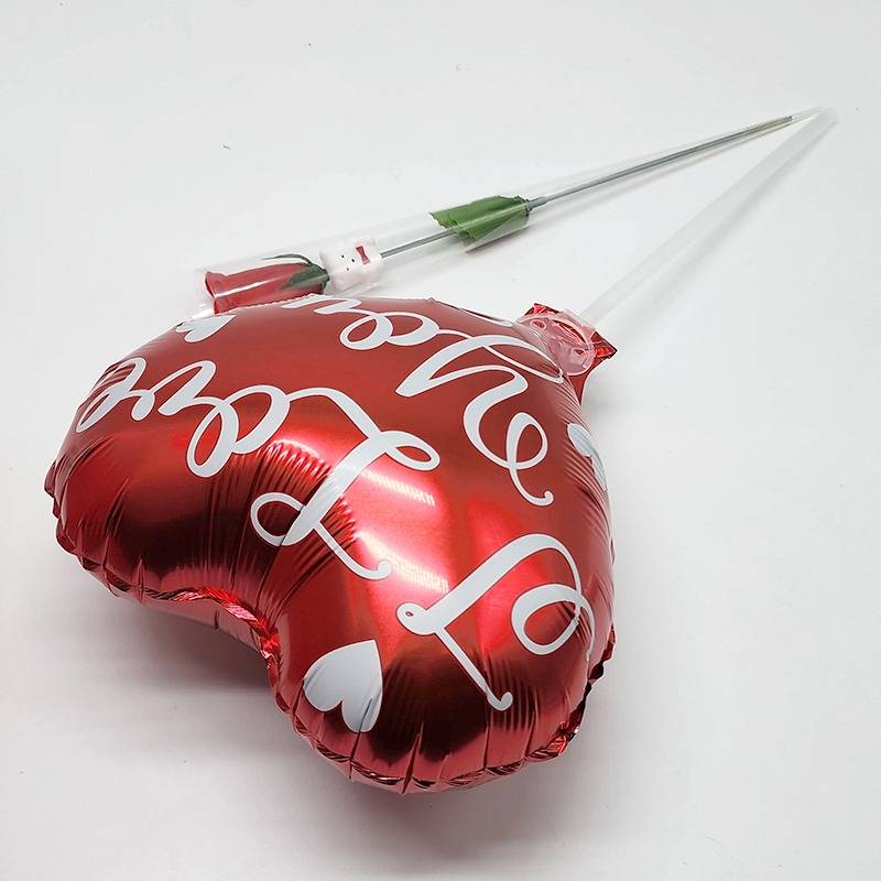 PurpleX Valentine's Day 9cm Heart Foil Balloon With Artificial Rose - Gift Set