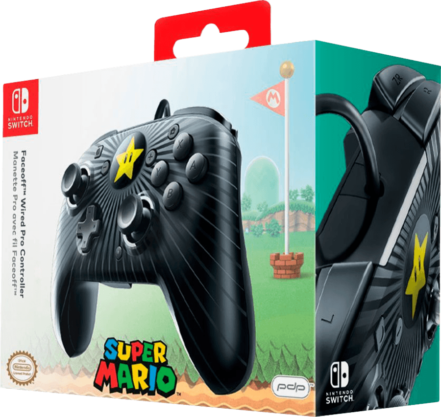 Faceoff Wired Pro Controller - Black Super Mario Super Star (NS / Switch)(New) - PDP - Performance