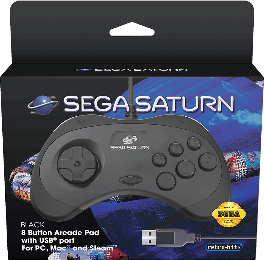 Retro-Bit SEGA Saturn 8 Button USB Controller - Black (PC)(New) - Retro-Bit 600G