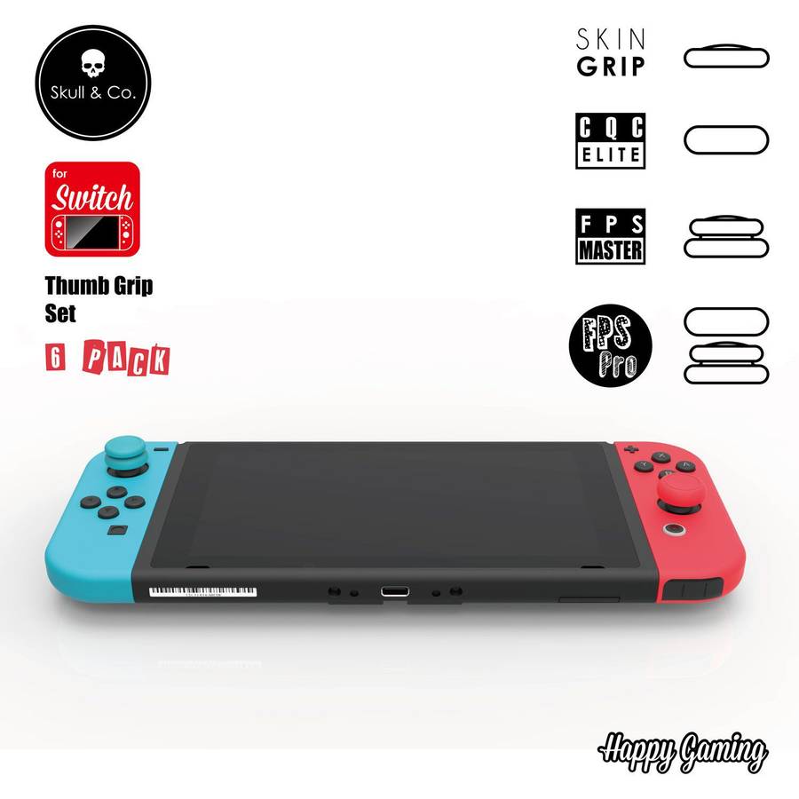 Skull & Co. Nintendo Switch Joy-Con Controller Thumb Grips Set - Neon Red / Neon Blue (NS /
