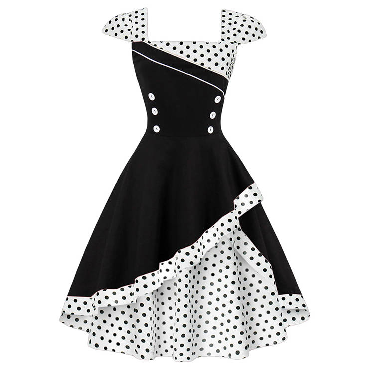 1960's Vintage Style Polka Dot Print Cocktail Party Dress