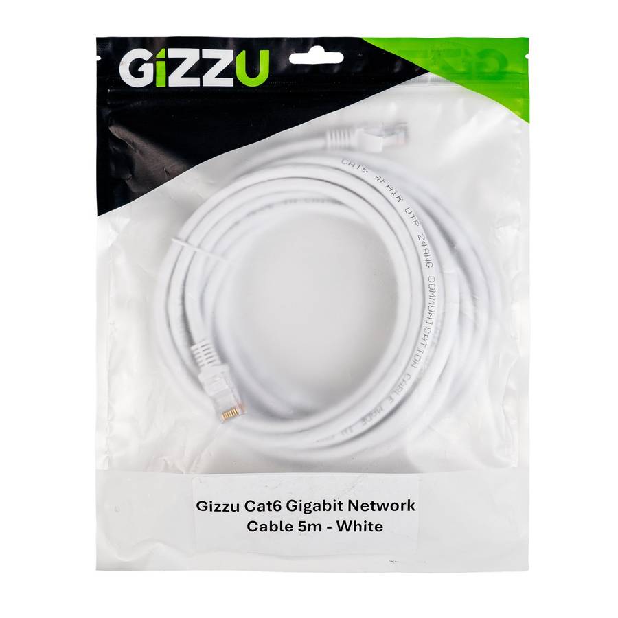Gizzu Cat6 UTP Fly Lead Ethernet Network Cable 5m &#x2013; White