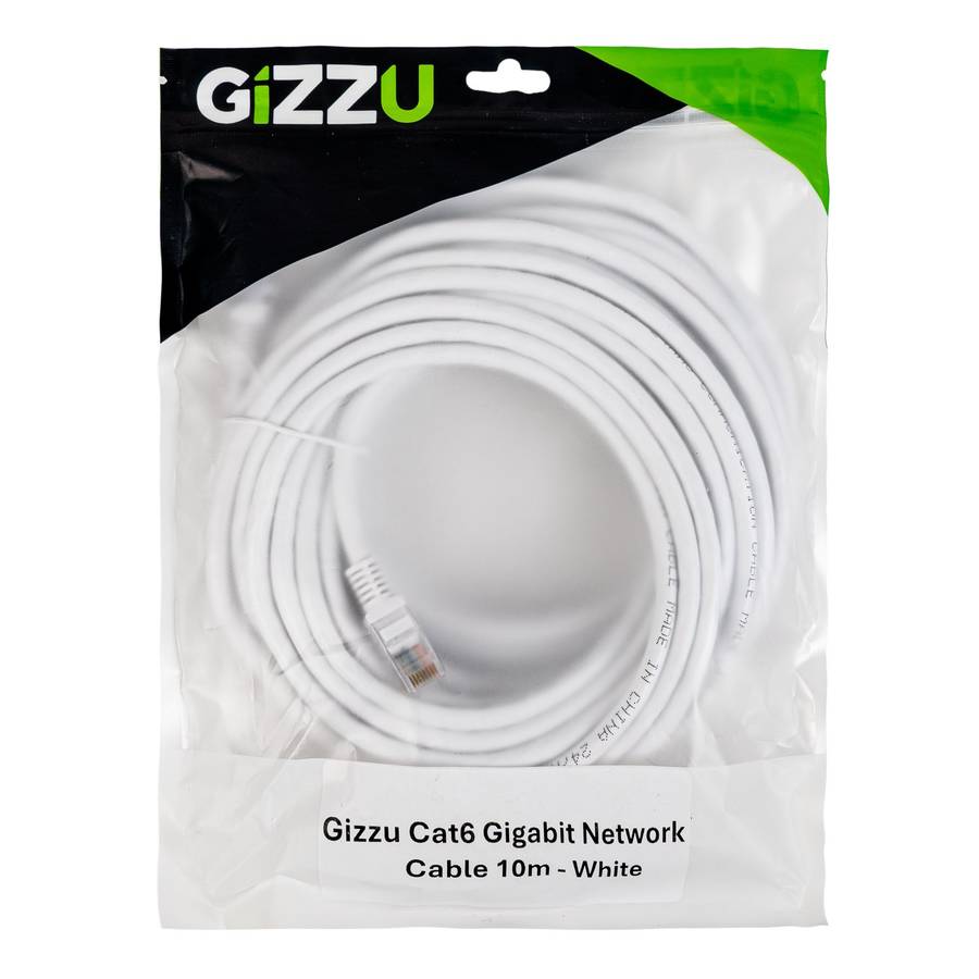 Gizzu Cat6 UTP Fly Lead Ethernet Network Cable 10m &#x2013; White
