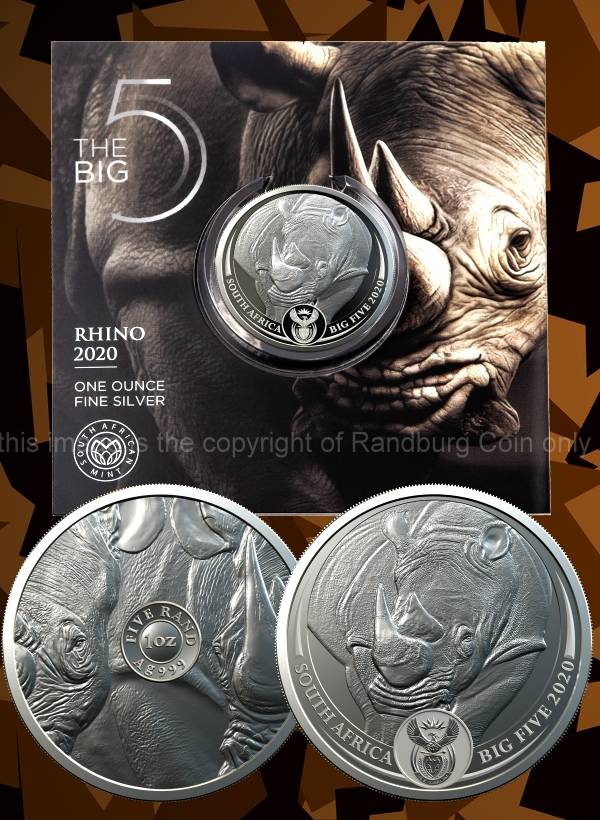 *#* 2020 1oz Fine Silver Brilliant Uncirculated Big Five Africa Rhino R 5 *#*