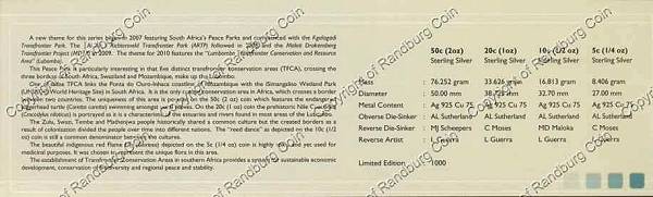 2010 Silver 50c 20c 10c 5c Prestige Set Peace Park Series Lubombo cert rev