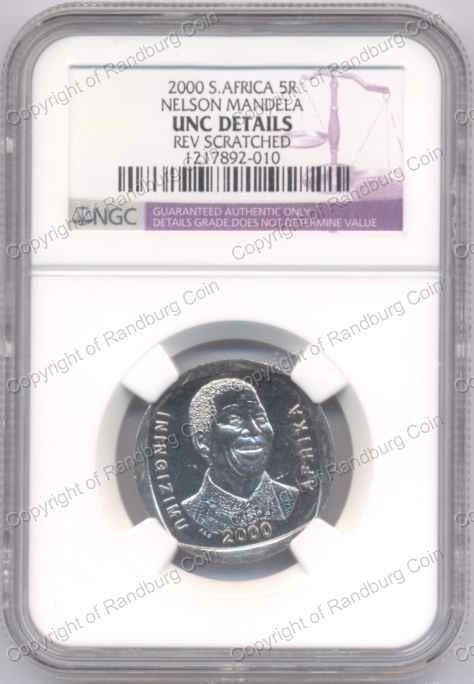*#* 2000 Mandela R5 Coin NGC UNC Details - Rev Scratched *#*