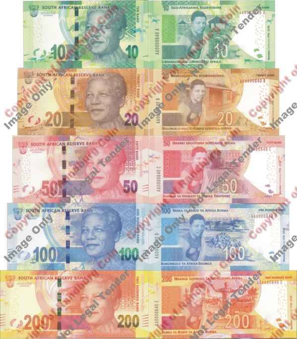 *#* L Kganyago - 2nd Issue - Identical Serial Numbers Set of Mandela Notes - AA840 - UNC *#*