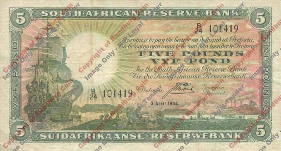 *#* J Postmus 1st issue Five Pound VF/VF+ Eng/Afr *#*