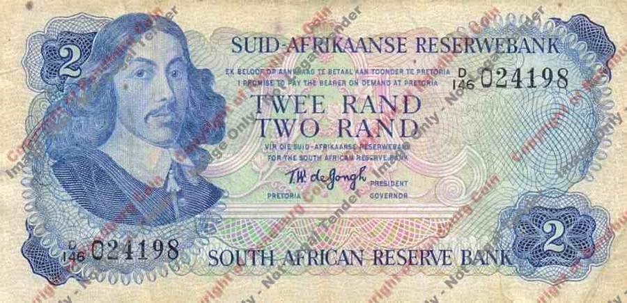 *#* TW de JONGH - 3rd Issue - 2 Rand - F+ - Dirty/staple holes *#*