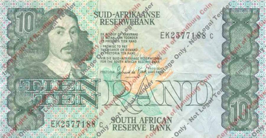 *#* GPC De Kock 3rd Issue - Ten Rand Note 1985 - F+ - A bit dirty and staple holes *#*
