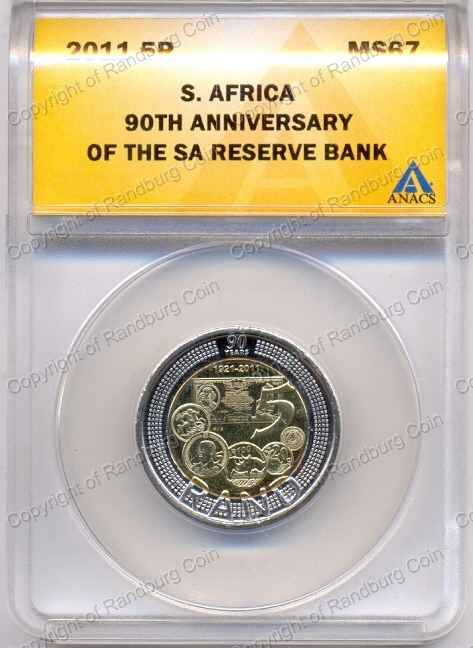 *#* 2011 ANACS GRADED SA Reserve Bank - 90th Anniversary R5  MS 67 *#*