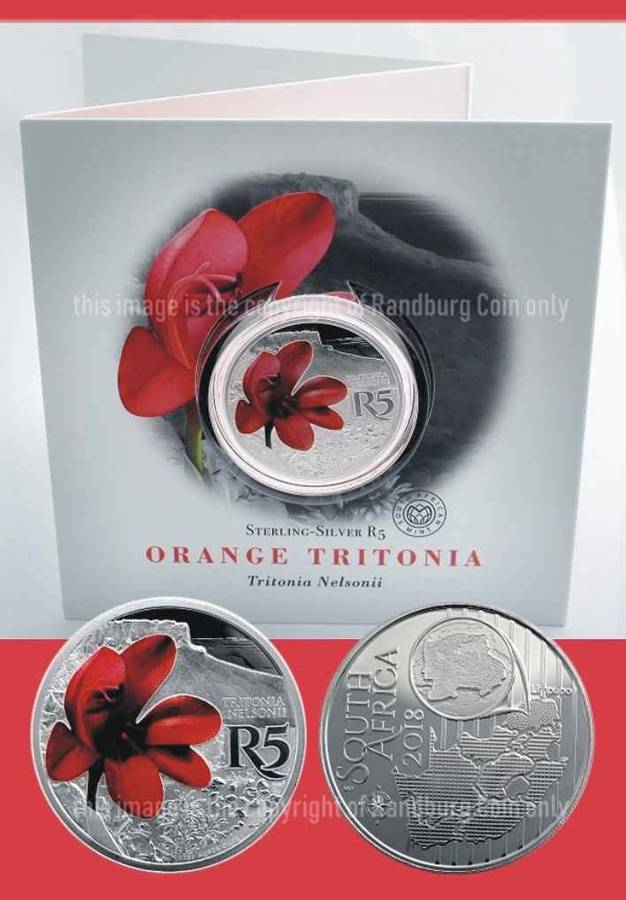 *#* 2018 Colour R5 1oz Silver - Orange Tritonia - Waterberg Biosphere coin *#*