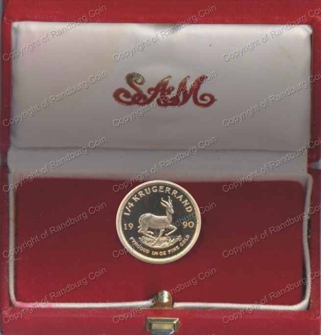 *#* 1990 SA Gold Proof Krugerrand Quarter Ounce in SA M Red Box *#*