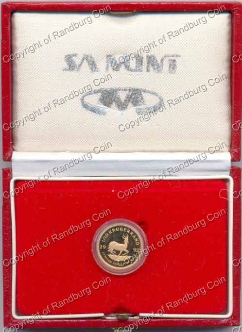 *#* 1992 SA Gold Proof Kruger Rand 1/10 oz in S A M red box *#*