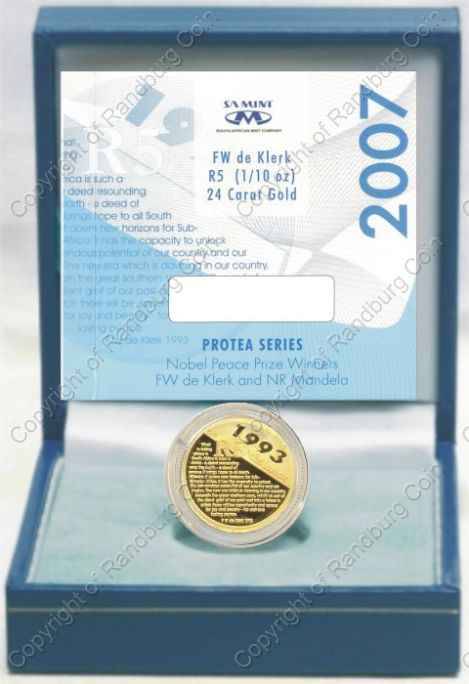 *#* 2007 Proof One Tenth oz Gold Protea de Klerk Mintage 1473 *#*