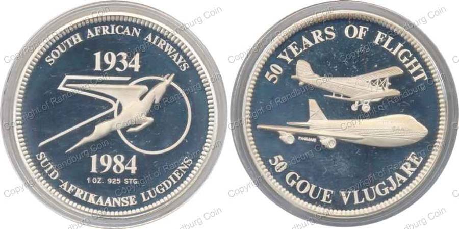 *#* 1984 STG Silver 1oz South African Airways 50th Anniversary Medallion in box *#*
