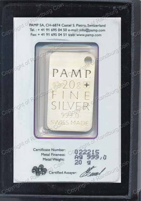 *#* Silver 20 gram Bar - PAMP Swiss Made - Rev image looks like Crocodile Skin *#*