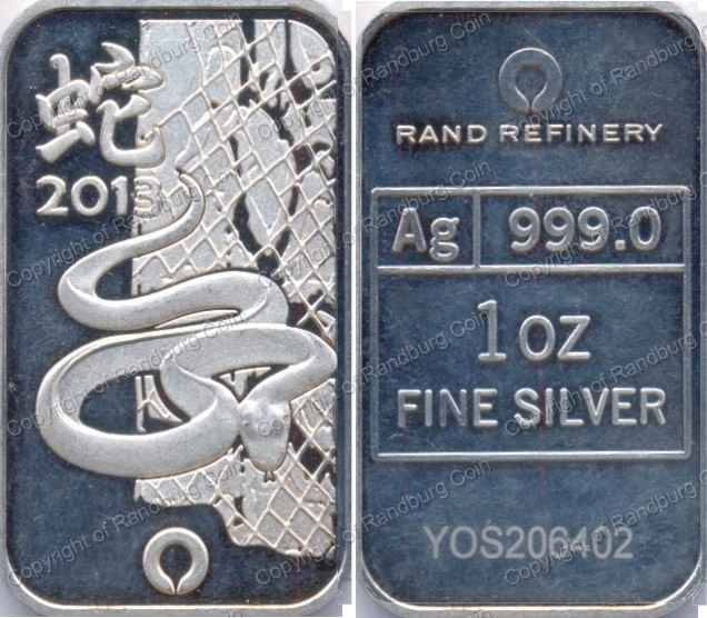 *#* 2013 Silver 1 oz Rand Refinery Bar - Year of the Snake *#*