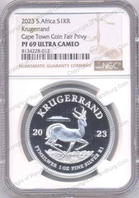2023 Fine Silver Proof 1oz PF69 Krugerrand with Cape Town Coin Fair Mintmark