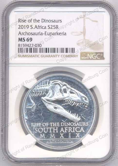 2019 Fine Silver 1oz PF R25 Brilliant UNC Natura Palaeontological Series Euparkeria MS 69
